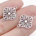 Antique silver hollow flower jewelry connectors, dual loop DIY metal charms for bracelet making. - Hollow Four-Leaf Begonia Connector (28884)