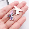 Colorful enamel hummingbird double loop alloy charms for DIY handmade bracelets jewelry making accessories. - Double Link Little Hummingbird (28061)