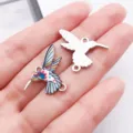 Cute Hummingbird Enamel Alloy Double Loop Pendant DIY Bracelet Jewelry Charm Accessory - Double Link Little Hummingbird (28062)