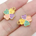 Ancient gold enamel four-leaf clover charms with Chinese lucky words for DIY bracelet jewelry. - Four Color Peace And Joy (28519)