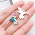 Colorful hummingbird alloy double-loop pendant DIY printed bracelet jewelry charm accessory - Double Link Little Hummingbird (28064)