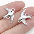 Retro silver bird shape connector charms for DIY handmade bracelets and necklaces jewelry making. - Large Hole Bird Swallow Dual Hole Connector (3079)
