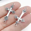 Antique silver cross connector charms for DIY bracelet necklace jewelry accessories. - Antique Silver Cross Double Loop Connector (8954)