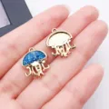 Gold and blue jellyfish metal pendants, cute handmade DIY jewelry charms for bracelets and necklaces. - Blue Ocean Glitter Jellyfish (28134)