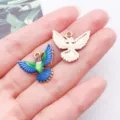 Alloy bird charm KC gold enamel hummingbird pendant DIY handmade jewelry accessories variant - Spreading Wings Hummingbird (27616) / 1 Piece (19x21mm) / Blue