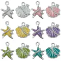 Colorful enamel starfish and shell pearl charms, perfect for DIY handmade jewelry accessories. - White K Enamel Rhinestone Ocean Shell Starfish Mixed (SN1782)