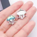 Quallen Metall Anhänger silberfarben irisierendes Glas DIY Schmuckherstellung Zubehör - 1 Stück (19x15x4mm) / Grün Harz UV Ozean Irisierend Qualle (28133)