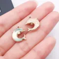 Gold dolphin charm pendant for handmade DIY jewelry, cute animal bracelet necklace accessory - Blue Ocean Iridescent Dolphin (28145)