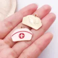 Colgante de aleación de gorro de enfermera rosa para joyería DIY llavero médico bonito - Gorro de enfermera (23055) / 1 Pieza (25x18mm) / Gorro Enfermera Equipo Rosa