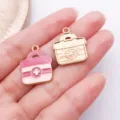 Pink enameled and gold-plated first aid box metal charm pendant DIY jewelry accessories. - Pink Equipment Medicine Box