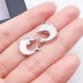 Delfin Metall Anhänger rosa opaleszierendes Glas DIY Schmuckherstellung Halskette Armband Accessoire - 1 Stück (15x12.5x4mm) / Rosa Glas UV Ozean Irisierend Delfin (28153)