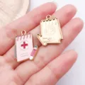 Pink Nurse Notebook Metal Charm DIY Jewelry Pendant Accessory for Keychain Craft - Pink Equipment Pen Case Book
