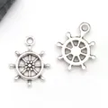 DIY antique silver ship wheel charms, metal helm pendants for handmade jewelry making. - Small Single-Sided Ship Wheel (2729)