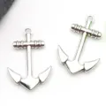 Silver anchor charms DIY jewelry making, vintage metal pendants for necklace, set - Rope Ship Anchor (3263)