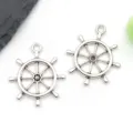 Silver antique nautical ship wheel charms for DIY jewelry making, crafts and keychains. - Nautical Ship Rudder Wheel (3272)