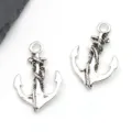Silver anchor charms for DIY jewelry making, vintage nautical pendants for necklaces. - Entwined Rope Anchor (3283)