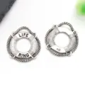 Vintage silver life ring charms DIY nautical jewelry pendants for handmade necklaces and keys. - Round Nautical Life Buoy (3750)