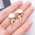 Gold 3D jellyfish charms pendants for DIY handmade jewelry bracelets necklaces earrings accessories. - White Resin Ocean Fine Glitter Jellyfish (28157)