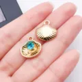 Gold shell charm pendants with blue rhinestone DIY jewelry making accessories for earrings necklace - Marine Blue Rhinestone Shell (28172)