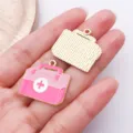 Pink enamel first aid box metal alloy charm pendant DIY jewelry making accessory crafting. - Pink Medical Box