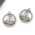 Vintage nautical sailboat metal charms for DIY jewelry making, antique silver tone pendants. - Sailing Boat Charm (7336)