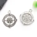 Vintage silver tone nautical compass rudder charms for DIY jewelry making and crafts. - Retro Maritime Compass (B263)