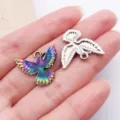 Coloured oil drip hummingbird bird alloy pendant jewelry DIY detail closeup view accessory charm - Colorful Drop Oil Spread Wings Hummingbird (27648)