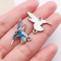 Colorful hummingbird enamel alloy charm DIY jewelry pendant necklace bracelet making accessory. - Double-Hole Small Hummingbird (27584) / 1 Piece/Pack (16x25mm) / White K Multicolored