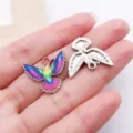 Pendentif colibri en alliage métallique DIY accessoires de bijoux pour bracelet collier porte-clés - Colibri aux Ailes Déployées Goutte d'Huile Colorée (27642) / 1 Pièce (19x21mm) / Argent
