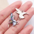 Colorful hummingbird enamel alloy DIY jewelry pendant charm for necklace bracelet making - Double-Hole Small Hummingbird (27585) / 1 Piece/Pack (16x25mm) / White K Multicolored
