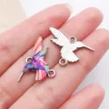 Colorful hummingbird alloy charm DIY jewelry pendant variant with vibrant oil drop finish. - Colorful Enamel Small Hummingbird (27586) / 16x25mm (1.15g) / White K