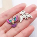 Colorful hummingbird drop oil alloy pendant charm for DIY jewelry bracelet necklace - Rose Pink Drop Oil Spread Wings Hummingbird (27645)