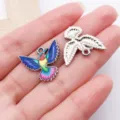 Enamel hummingbird pendant charm alloy DIY jewelry making bracelet necklace keychain accessory - Dark Blue Drop Oil Spread Wings Hummingbird (27646)