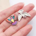 Hummingbird enamel alloy charm, colorful printed pendant variant for DIY bracelet and necklace making. - Colorful Drop Oil Spread Wings Hummingbird (27650)