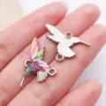 Colorful enamel hummingbird alloy charms DIY jewelry accessories for handmade necklaces. - Colorful Enamel Small Hummingbird (27593)