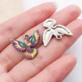 Colorful enamel hummingbird metal charms pendants for DIY jewelry making and bracelets. - Colorful Drop Oil Spread Wings Hummingbird (27651)