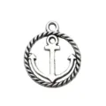 Pendentif ancre argent antique breloque nautique DIY pour bracelet collier fabrication - Ancre Évidée Ronde (7047)