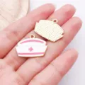 Pink nurse hat enamel metal alloy charm pendant diy jewelry making accessories craft findings - Pink Nurse Hat Small