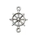 Connecteur de charme en metal de roue de navire en argent antique pour la fabrication de bijoux - Connecteur Deux Trous Gouvernail (7798)