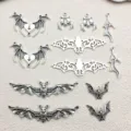 Vintage antique silver bat wing cross pendants, DIY alloy jewelry charms for Halloween crafts. - 12 Pieces/Pack