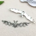 Vintage antique silver bat charms alloy DIY jewelry pendant accessories for Halloween gothic craft - Double Hole Connector Bat (18411) / 1 Piece (65x17mm) / Antique Silver