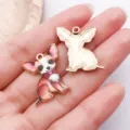 Cute Cartoon Chihuahua Dog Metal Charm Pendant For DIY Jewelry Necklace Accessory Part - Chihuahua with Bowtie Style (25747) / 1 Piece/Pack (25x19mm) / Brown Apricot