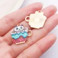 Goldfarbiger Emaille süße Katze Kaffeetasse Anhänger DIY Schmuck Zubehör Variante - Emaille Tasse Weiße Katze