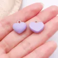 Ciondoli in resina a forma di cuore viola chiaro con anelli argentati per creazione di gioielli fai da te. - Cuore Opaco / 1 Pezzo/Confezione (13x14mm) / Viola