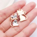 Vergoldeter Emaille Katze Anhänger DIY Schmuck Zubehör Süße Tier Handwerk Fundstücke - Weiße Emaille Kleine Katze