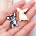 Cute Chihuahua dog metal enamel pendant charms for DIY jewelry making and pet collar accessories. - Chihuahua with Bowtie Style (25749) / 1 Piece/Pack (25x19mm) / Black