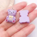 Ciondolo orsetto carino in resina viola fai da te gioielli collana orecchini ciondolo - Orsetto con Fiocco LOVE / 1 Pezzo (15x25mm) / Viola
