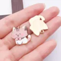Süßer rosa Schleife Katze Emaillierter Metall Anhänger für DIY Handgemachte Schmuck Herstellung. - Rosa Lila Emaille Schleife Katze