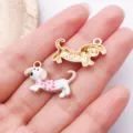 Cute Dachshund dog charm pendant with pink heart print, gold-tone metal DIY jewelry accessory. - Heart Dachshund Style (27732) / 1 Piece/Pack (23.5x15mm) / Pink