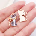 Goldfarbener Katzen Anhänger Emaille, süsses gedrucktes Kätzchen DIY Schmuck Zubehör. - Bunte Emaille Kleine Katze